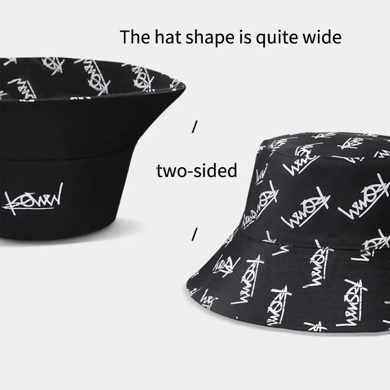 Summer Big Head Letter Bucket Hat for Men Women Korean XL Fisherman Hat Reversible Hawaii Large Cap Sun Hat Plus Size Panama