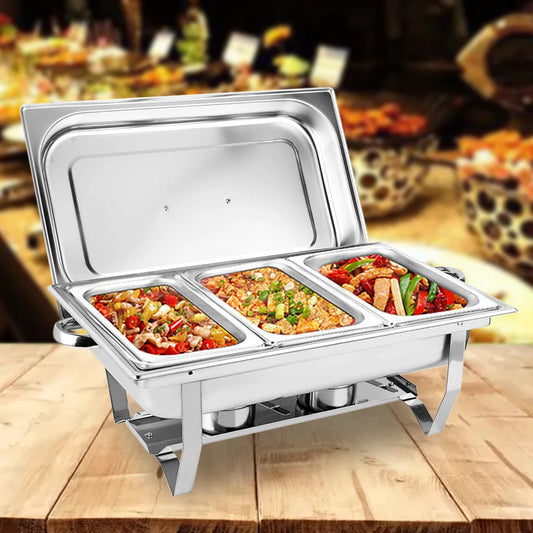 Set de Buffet de Acero Inoxidable con 3 Sartenes Food Warmer 🍲