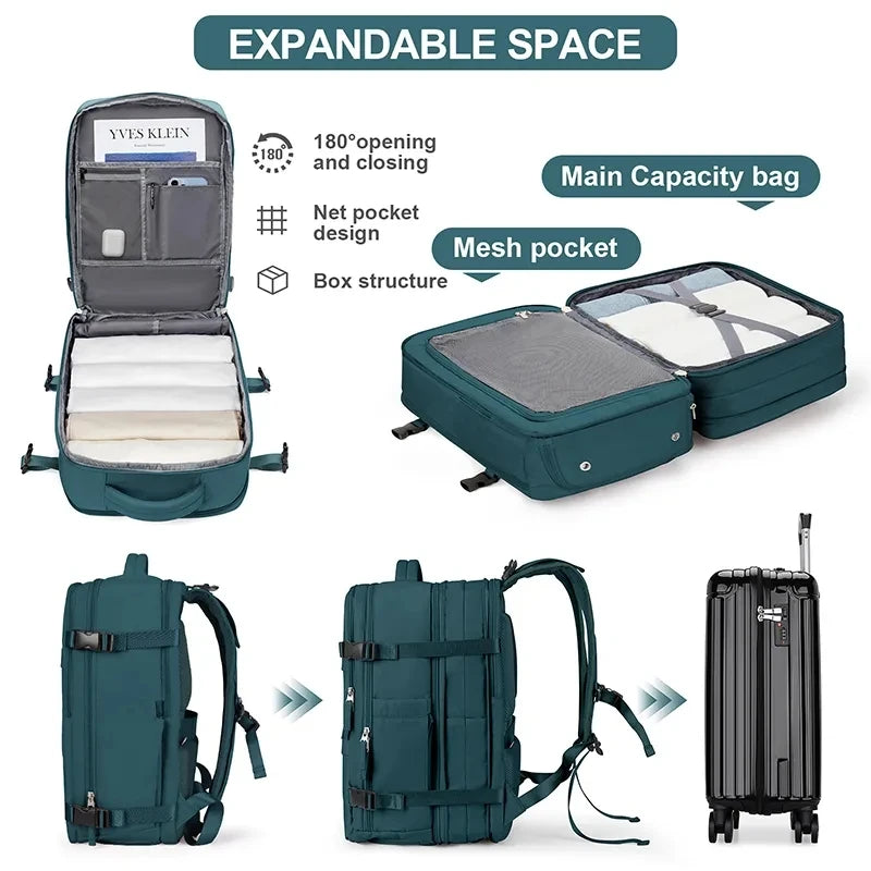 Mochila Expandible 45L, Resistente al Agua, Ideal para Viajes y Trabajo