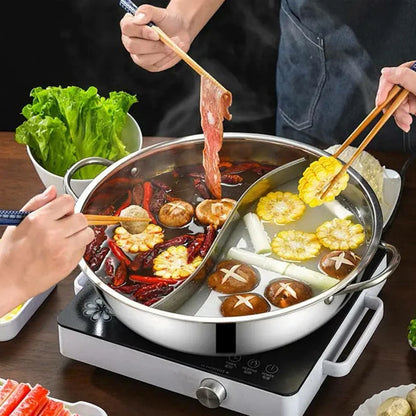 Hot Pot Twin Dividido de Acero Inoxidable 28/30cm - ¡Cocina Diversificada! 🍲