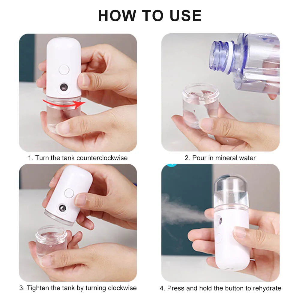 Vaporizador Facial Nano Mist USB Recargable - ¡Piel Hidratada y Radiante!