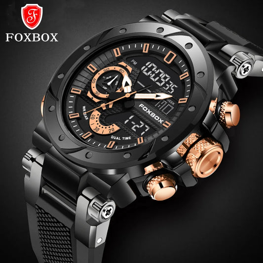 Reloj Deportivo FOXBOX para Hombre - Cronógrafo de Cuero Silicona Impermeable