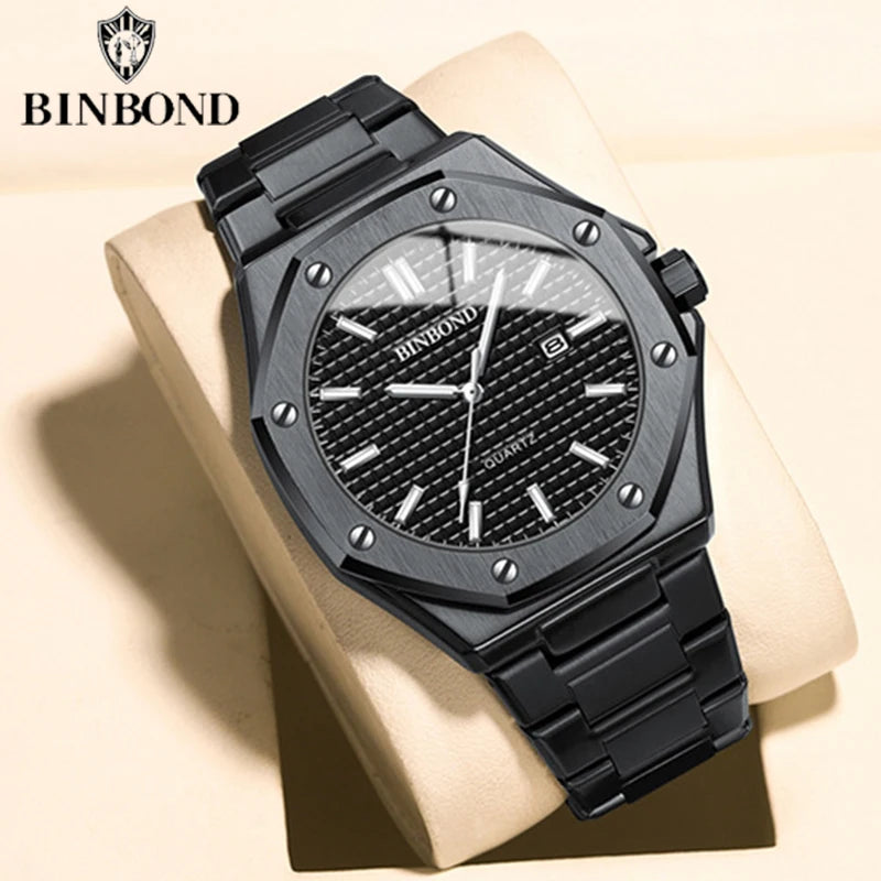 Reloj Hombre Binbond Plateado Acero Inoxidable Fecha Automática