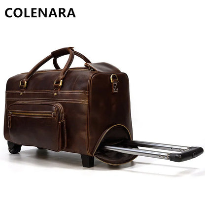 Maleta COLENARA de Cuero Genuino Retro de 22" con Ruedas