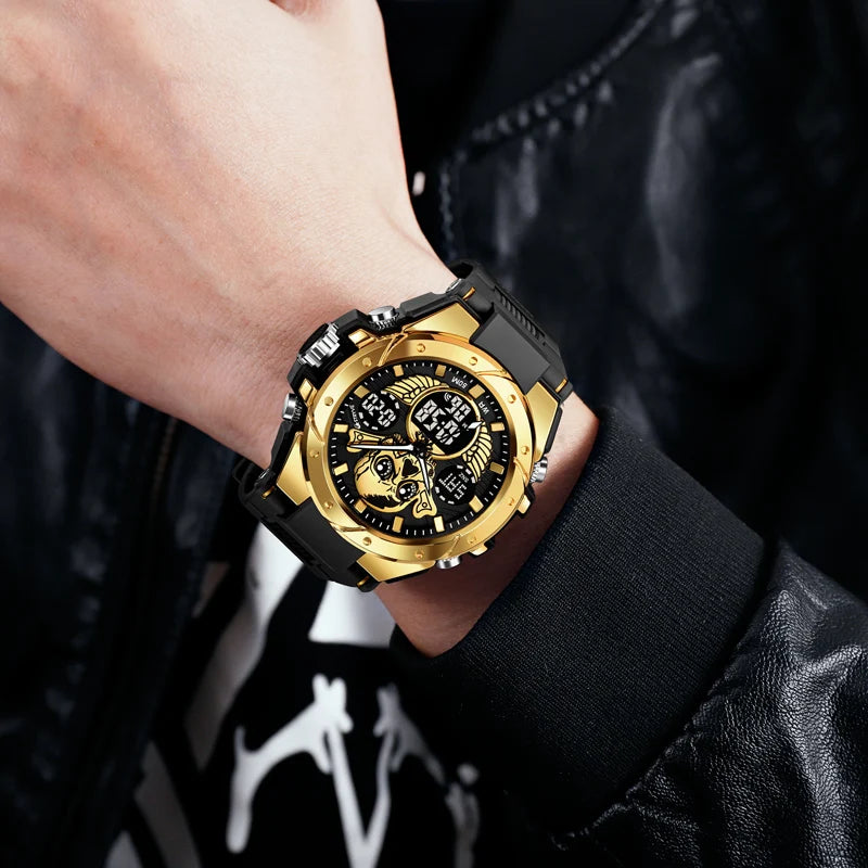 Reloj de Cuero STRYVE Skull para Hombre con Diseño de Esqueleto y Resistencia al Agua