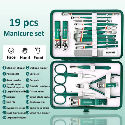 Set de Cortaúñas de 19 Piezas en Acero Inoxidable con Estuche Plegable