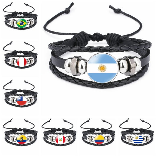 Pulsera Multicapa de Cuero con Colgante de Vidrio - Inspiración Sudamericana