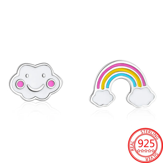 Pendientes Cute de Nube Blanca y Tuerca de Arcoíris: Magia en tu Estilo 🌈