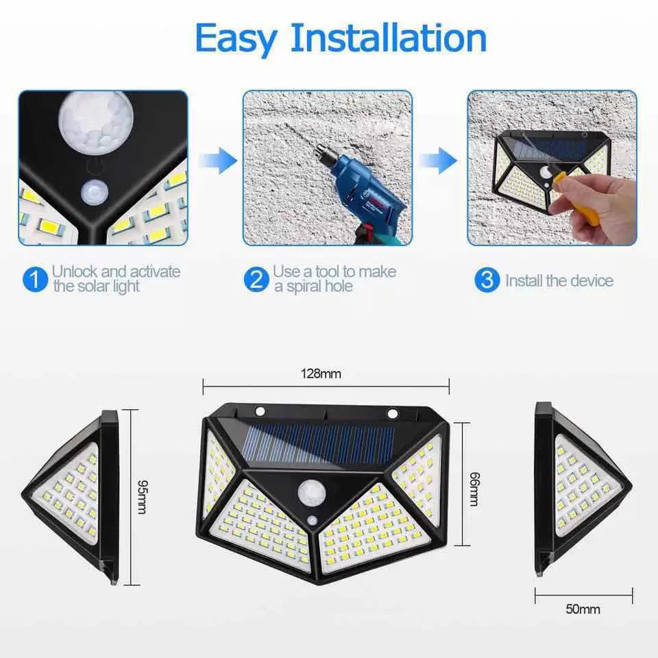 Lámpara Solar de Pared con Sensor de Movimiento y 100 LED