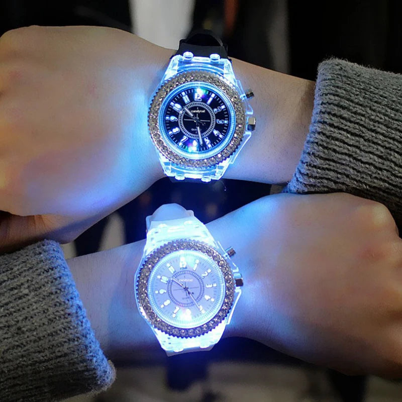 Reloj Deportivo Luminoso con Destellos LED y Detalles de Estrás - ¡Brilla con Estilo!