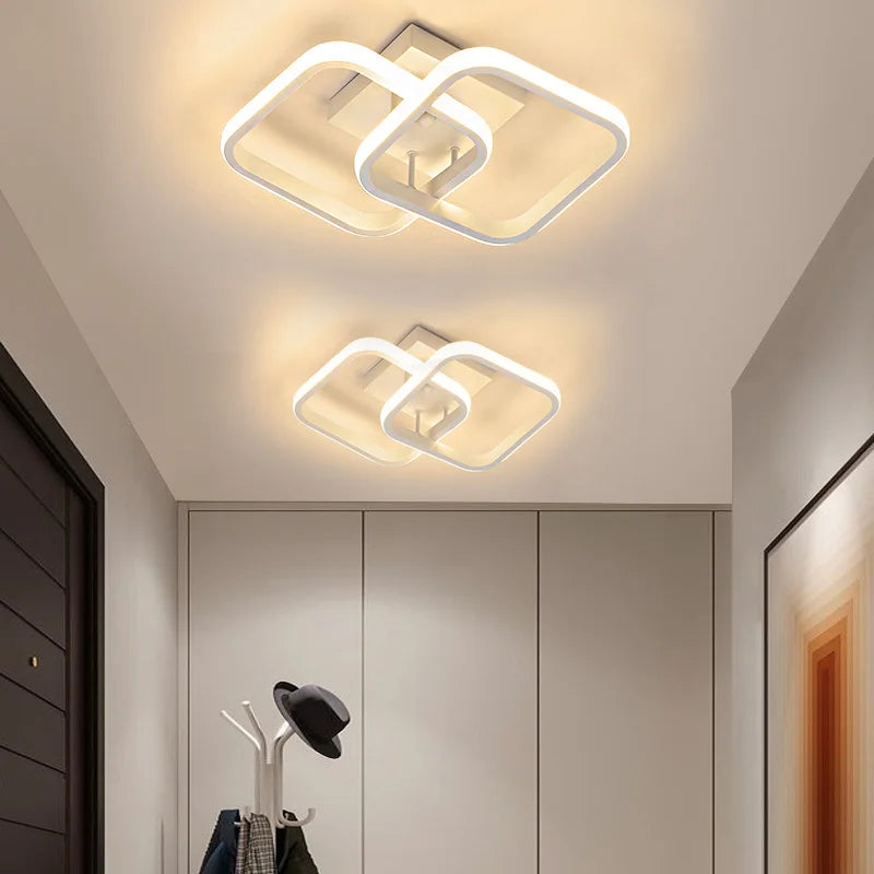 Square Ceiling Light Small Modern 2 Rings Led Surface Lighting Fixture Aisle Ceiling Lamp for Home Hallway Balcony Office Luster