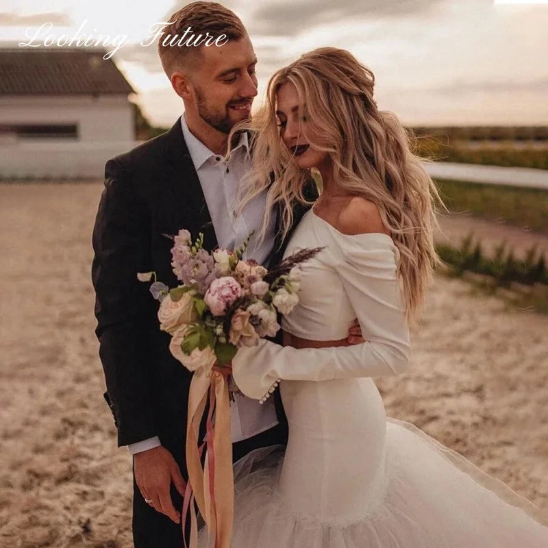 Vestido de Novia Mermaid Blanco de Dos Piezas con Tren de Barrido - DIDEYTTAWL