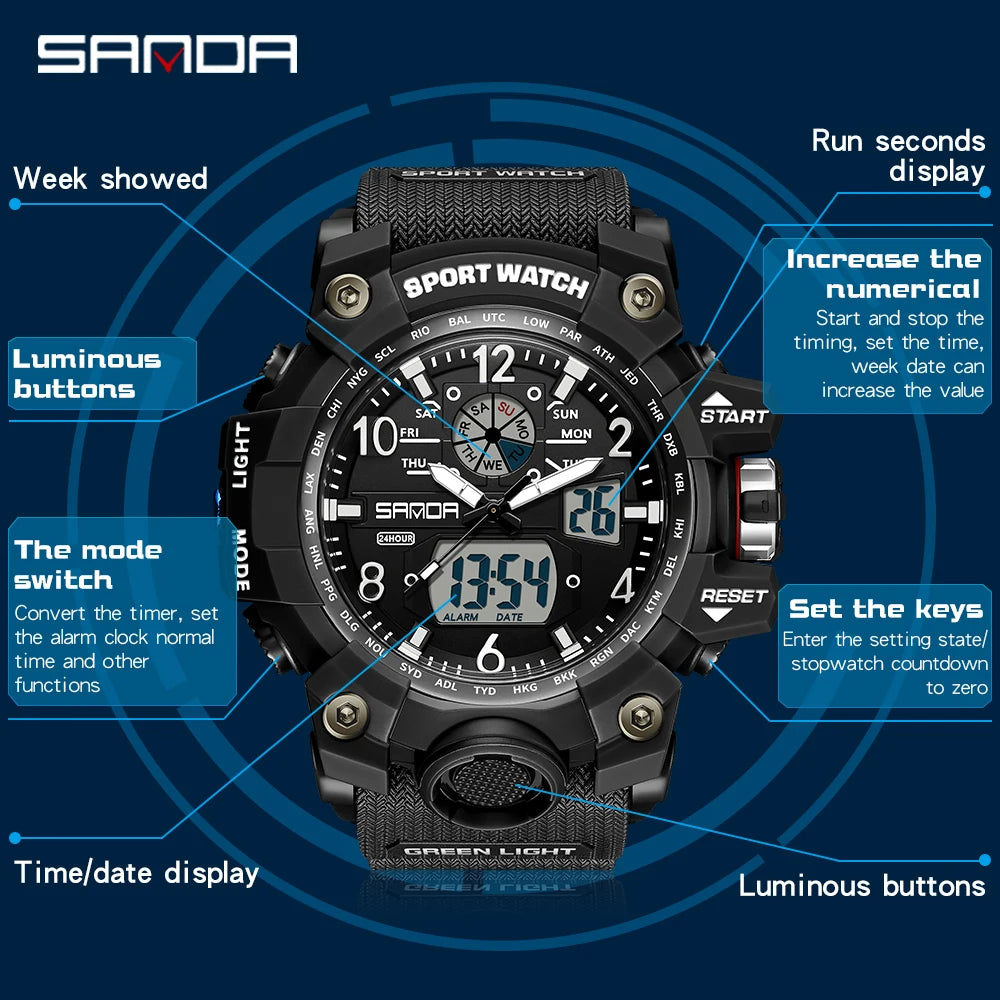 Reloj Militar Digital SANDA G-Style para Hombres 🌟