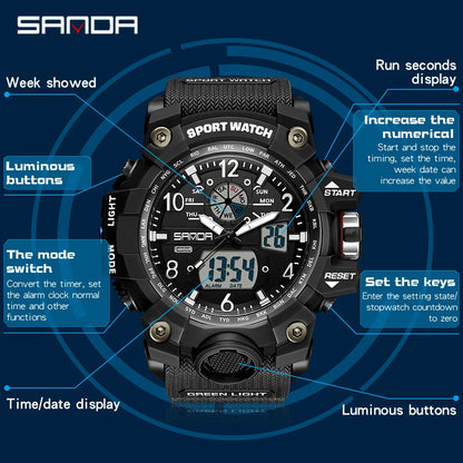 Reloj Militar Digital SANDA G-Style para Hombres 🌟