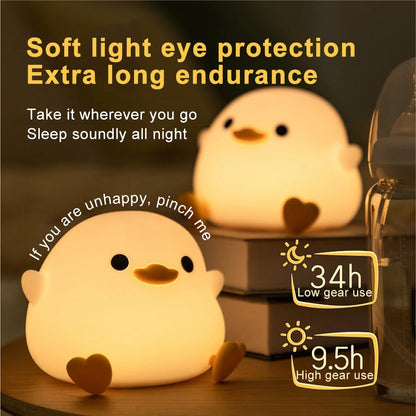 Lámpara Nocturna de Patito de Peluche LED - Recargable USB, Sensor Táctil, Regalo de Cumpleaños