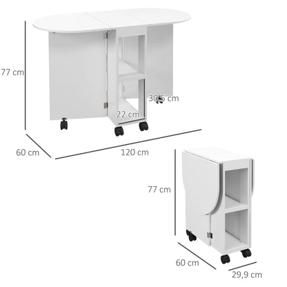 Mesa Plegable HOMCOM con Alas Abatibles y Ruedas - Blanco