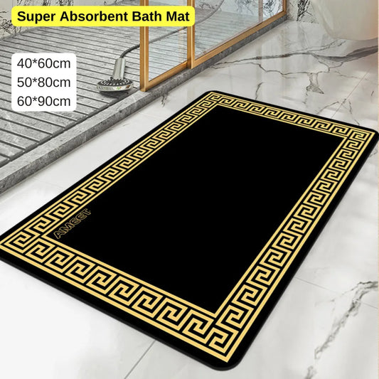 Lujosa Alfombra de Baño de Diatomeas en Negro y Amarillo: ¡Equilibrio Perfecto de Lujo y Funcionalidad!