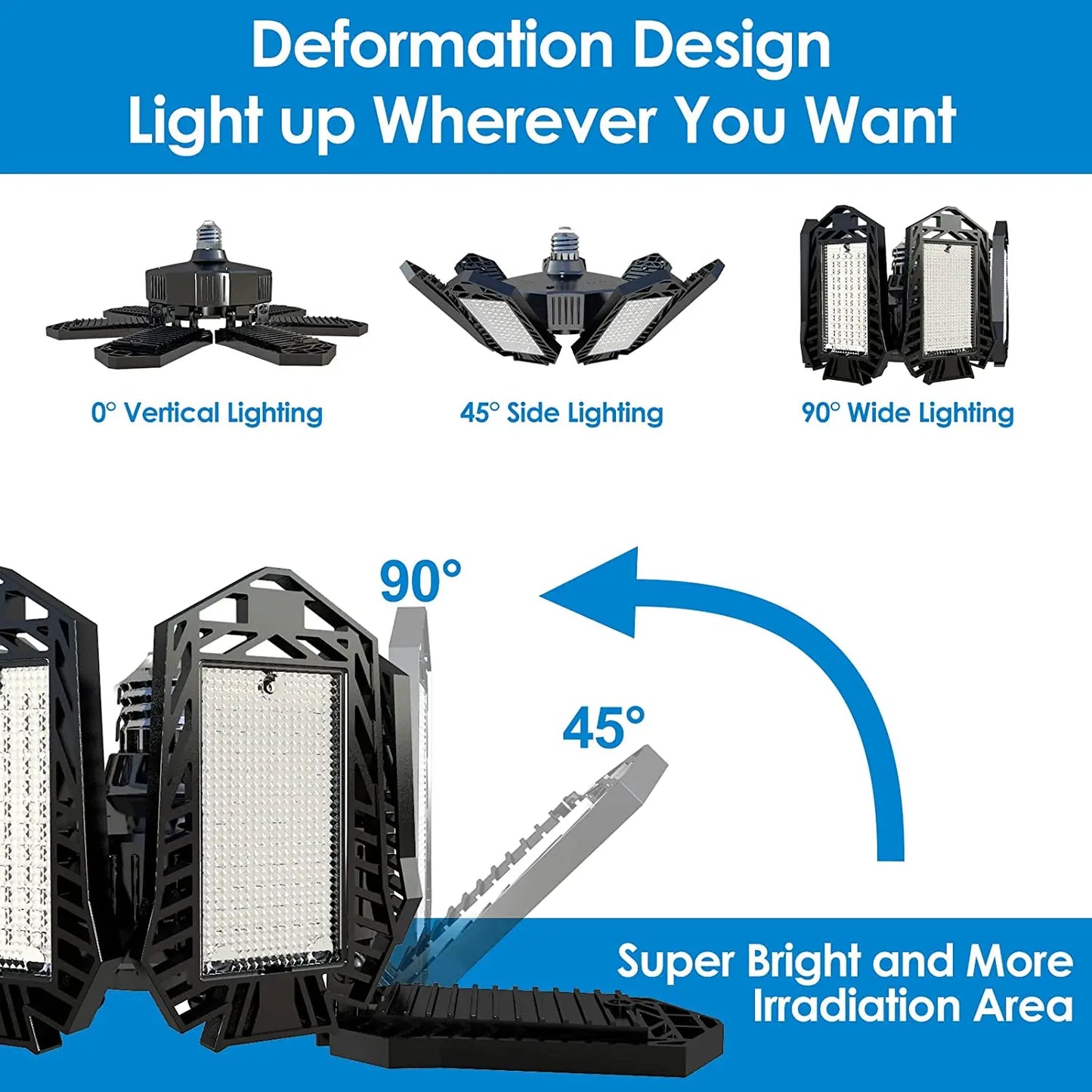 Lámpara LED Deformable Leclstar con Paneles Ajustables - ¡Iluminación Potente para Garajes y Talleres!