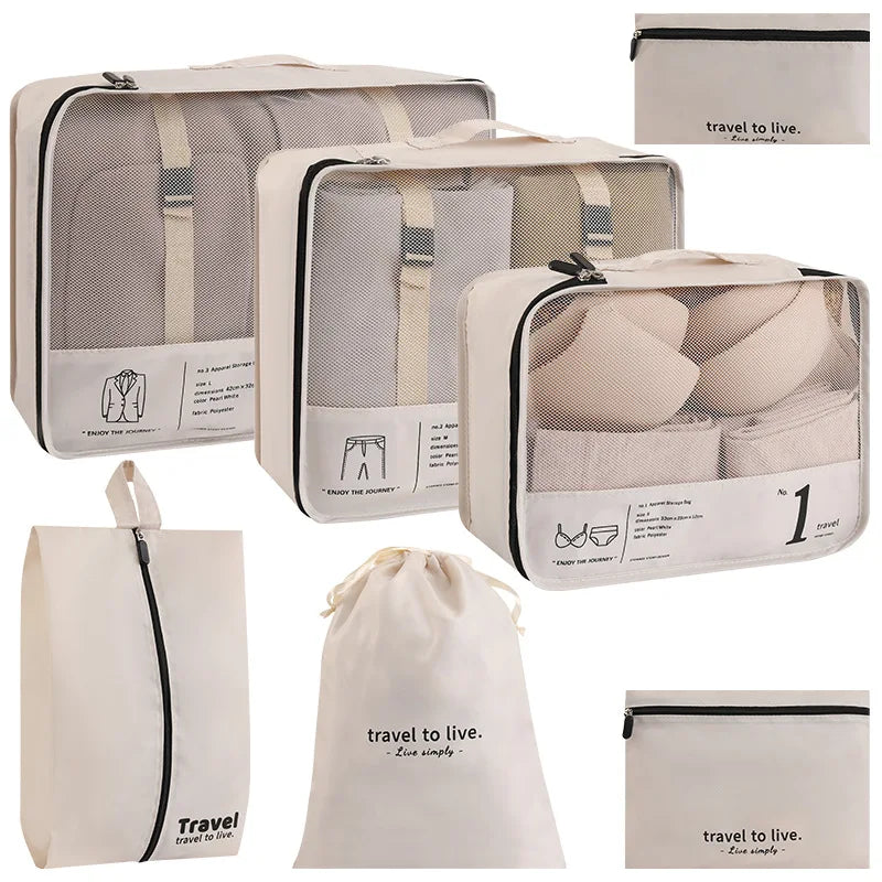 Set de 7 Bolsas Organizadoras Beige para Viajes: ¡Organización y Estilo en Todo Momento!