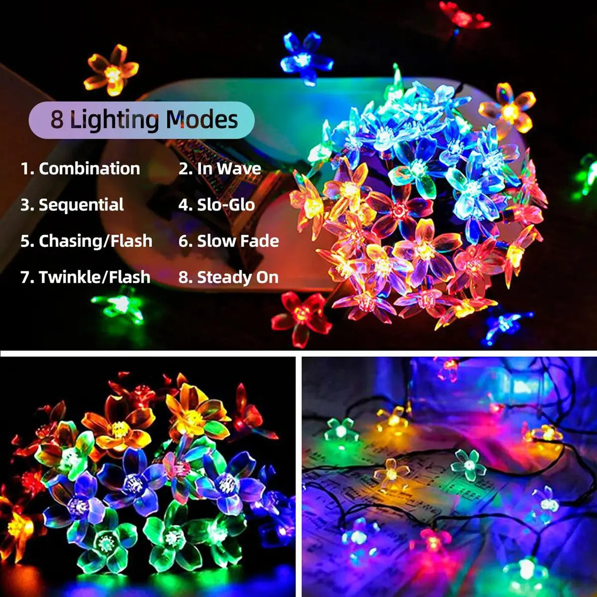 1PC Solar String Flower Lights Outdoor Waterproof 20/30/50/100 LED Fairy Light For Garden Fence Patio Yard Christmas Tree Decor