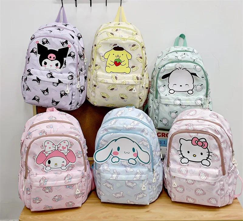 Kawaii Sanrio Backpack For Women Cartoon Hello Kitty Kuromi Bookbag Student Teenager Girl Boy Nylon Shoulders Bag