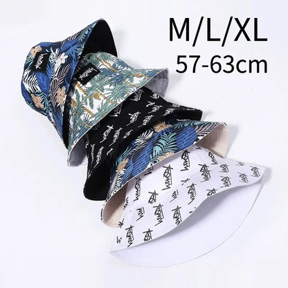 Summer Big Head Letter Bucket Hat for Men Women Korean XL Fisherman Hat Reversible Hawaii Large Cap Sun Hat Plus Size Panama