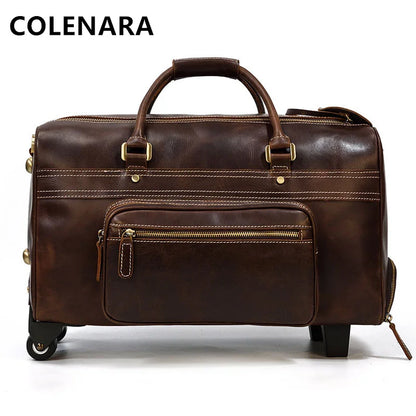 Maleta COLENARA de Cuero Genuino Retro de 22" con Ruedas