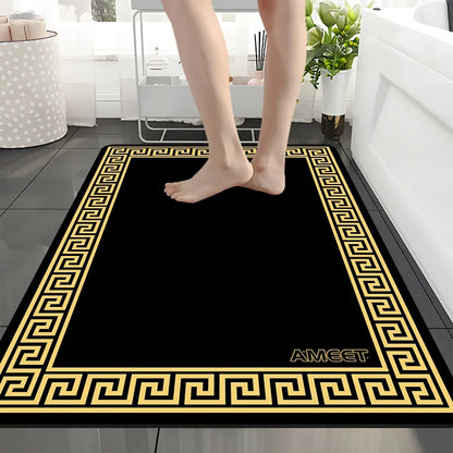 Lujosa Alfombra de Baño de Diatomeas en Negro y Amarillo: ¡Equilibrio Perfecto de Lujo y Funcionalidad!