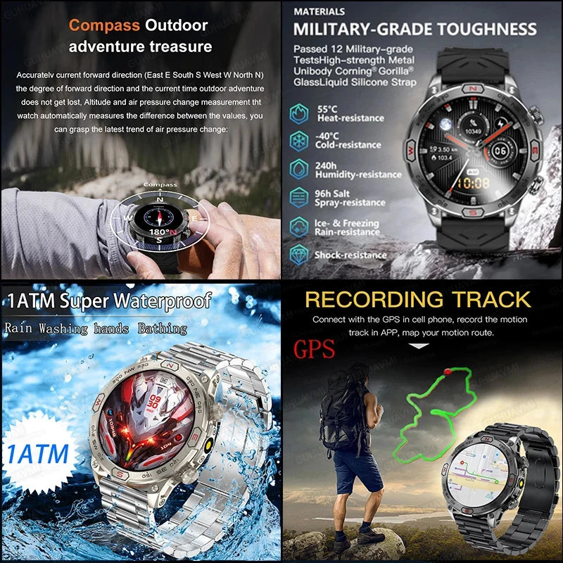 Smartwatch GUHUAVMIC: Resistencia Militar con GPS y Llamadas Bluetooth 🚀