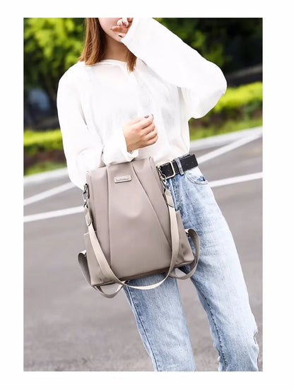 Oxford Cloth Backpack Female Fashion Travel Backpack Shoulder Bag Solid Color Casual Large Capacity Students Schoolbag Handbag