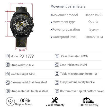 PAGANI DESIGN New Luxury Apollo watch for men AR Sapphire mirror 100M Waterproof watch Quartz Moon Chronograph Belt men's watch