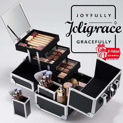 Maletín de Maquillaje Profesional Joligrace - Estuche Elegante con Soporte para Brochas y Espejo