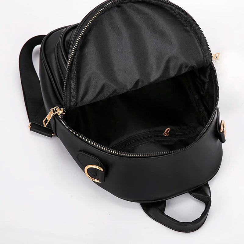 Three-layer Zipper Women's Backpack Fashion Hair Ball Pendant Girl Student School Bags Solid Color Casual Travel Ladies Backpack