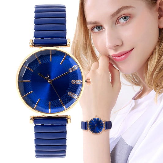 Reloj de Cuarzo para Mujer de DQG: Elegancia en Azul con Correa de Acero Inoxidable