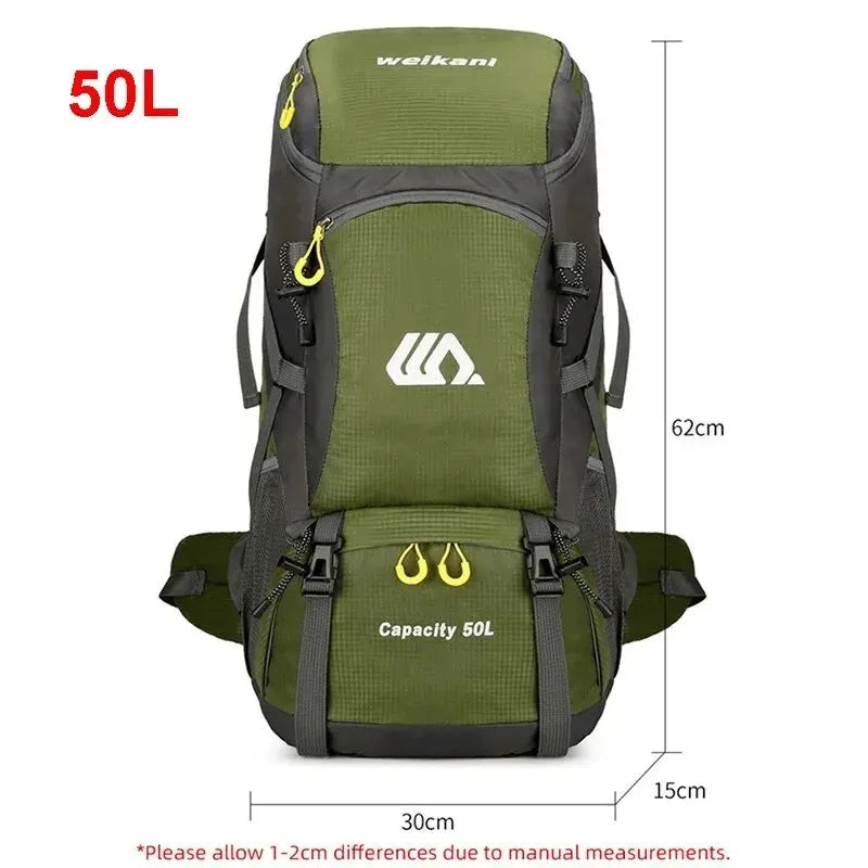 Mochila de Viaje WEIKANI 50L: Resistente, Impermeable y Cómoda