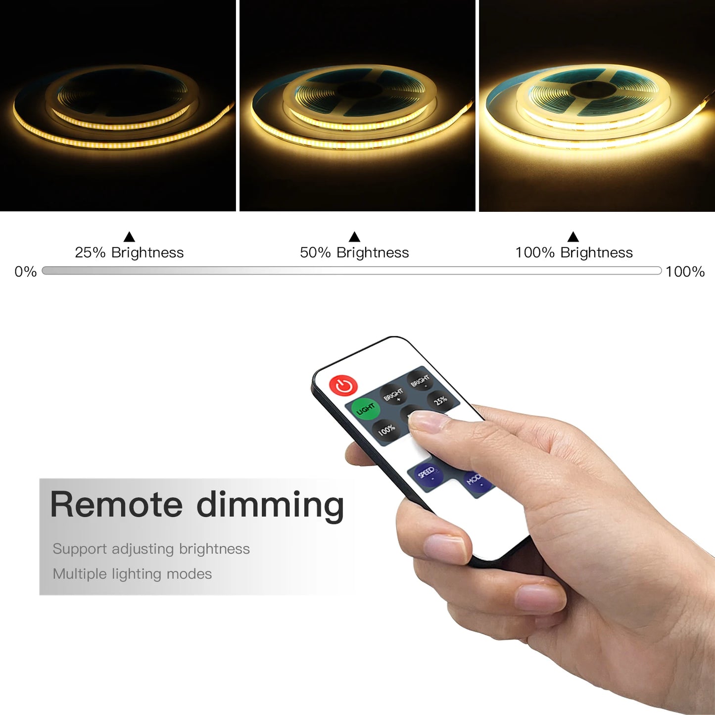 Tira LED COB 5V con Control Remoto Dimmable - Iluminación Interior Personalizable