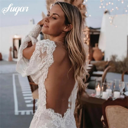 Vestido de Novia Bohemio con Encaje y Mangas Largas - Envío Rápido desde España