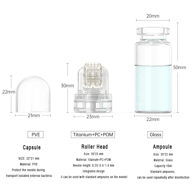 Rodillo Hydra 64 Sistema de Belleza para la Piel - Titanio Microneedle 0.25 0.5 1.0