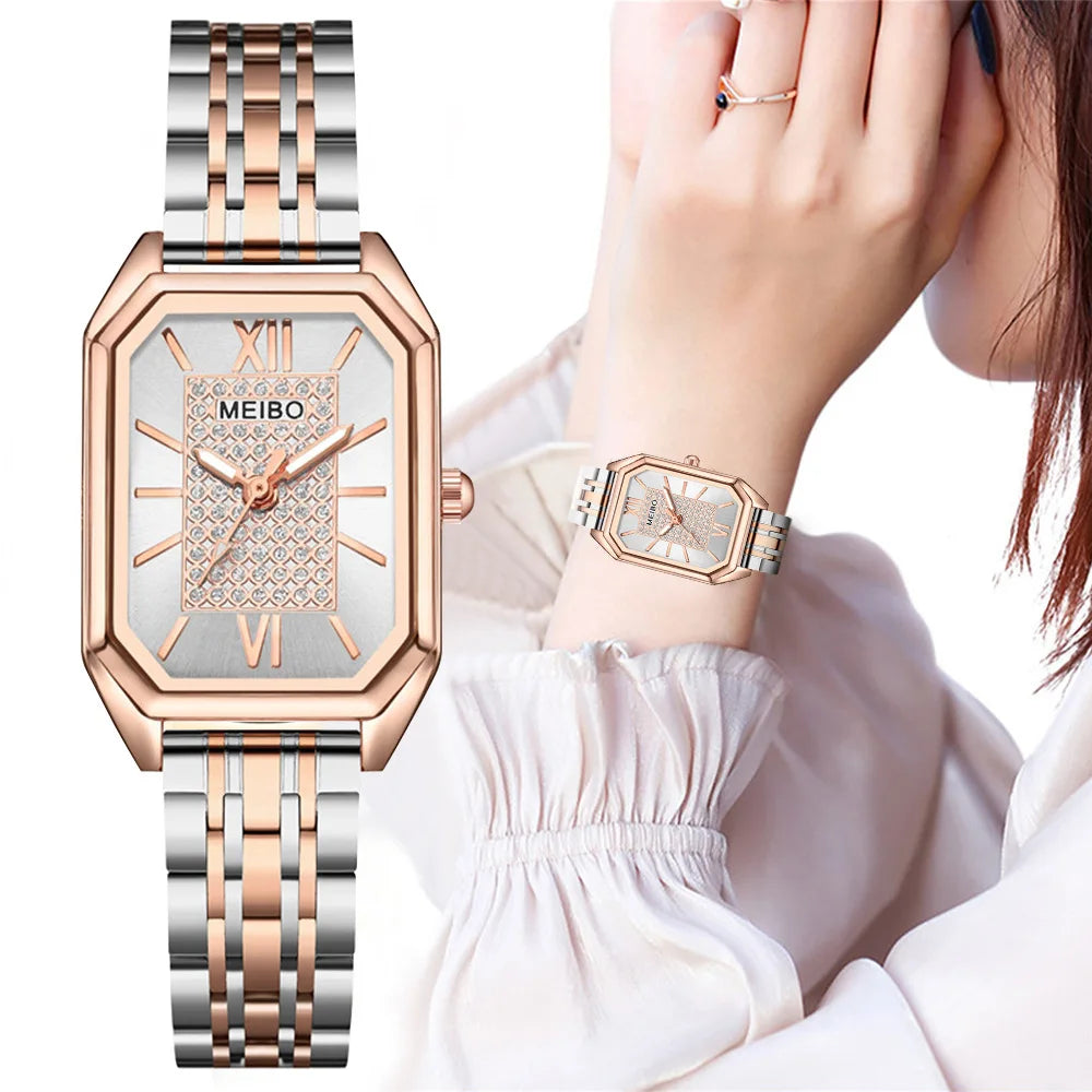 Reloj de Lujo para Mujer en Acero Inoxidable con Diseño Rectangular y Estilo Moderno - Variedad de Colores - ¡Ideal para Regalar!