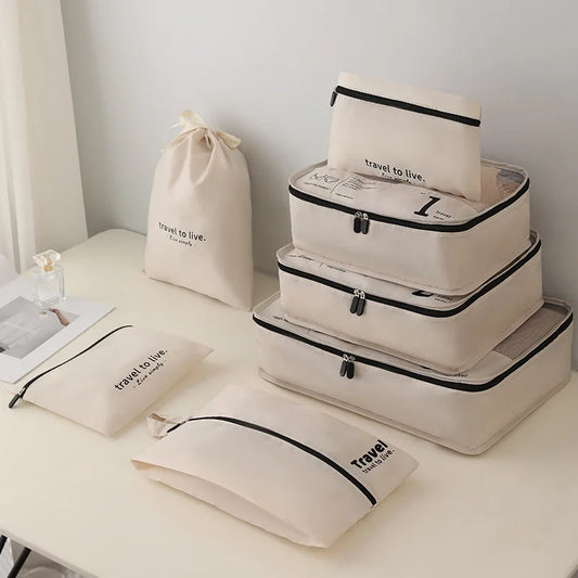 Set de 7 Bolsas Organizadoras Beige para Viajes: ¡Organización y Estilo en Todo Momento!