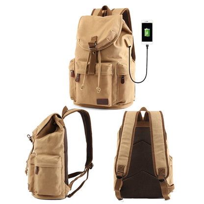 Mochila TANGHAO Canvas Backpack Vintage con Puerto de Carga USB