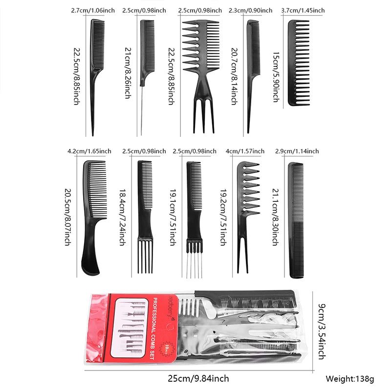 Set de 10 Peines de Estilismo Anti-Estáticos BARBERTOP