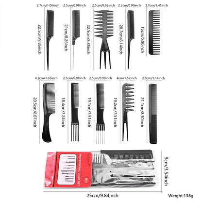 Set de 10 Peines de Estilismo Anti-Estáticos BARBERTOP