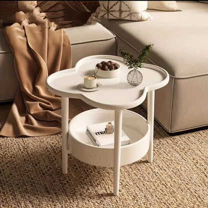 Mesa de Noche de Cuatro Hojas de Trébol Crema - Elegancia Moderna y Funcional ¡Renueva tu Dormitorio con Estilo y Sofisticación!