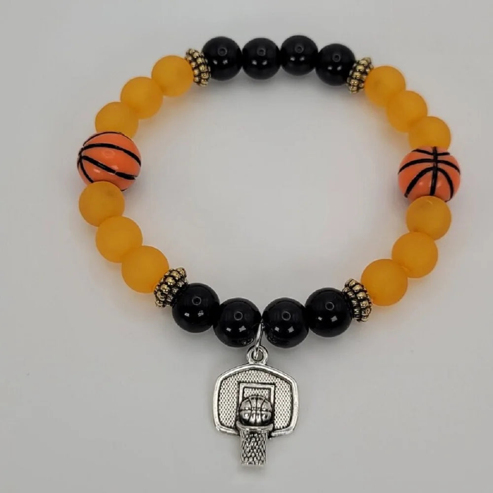 Pulsera de Marco de Baloncesto con Cuentas en Naranja y Negro - Regalo Perfecto - Envío Rápido 🏀🧡🖤