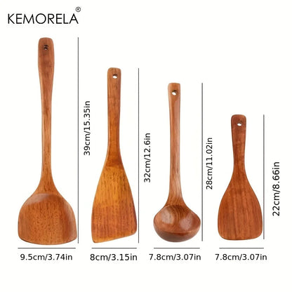 Set de Utensilios de Cocina de Madera KEMORELA 4PCS