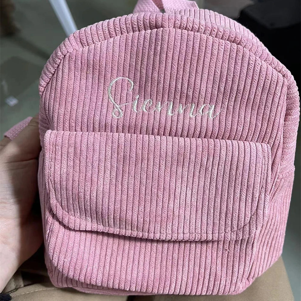 New Women's Corduroy Backpack Personalized Name Mini Girls Simple Small Outdoor Backpack Custom Birthday Gift Bag with Names