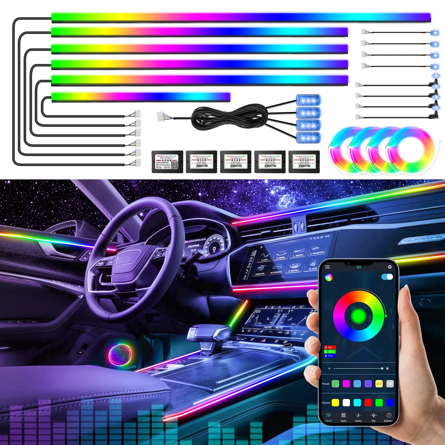 Tira de luces LED para coche - Symphony Car Ambient Light RGB 22 en 1