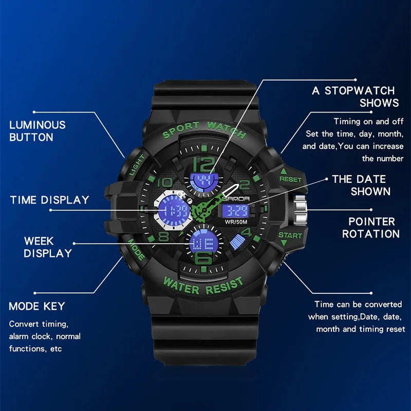 Reloj Militar Digital SANDA para Hombres - Resistente, Funcional y con Envío Rápido