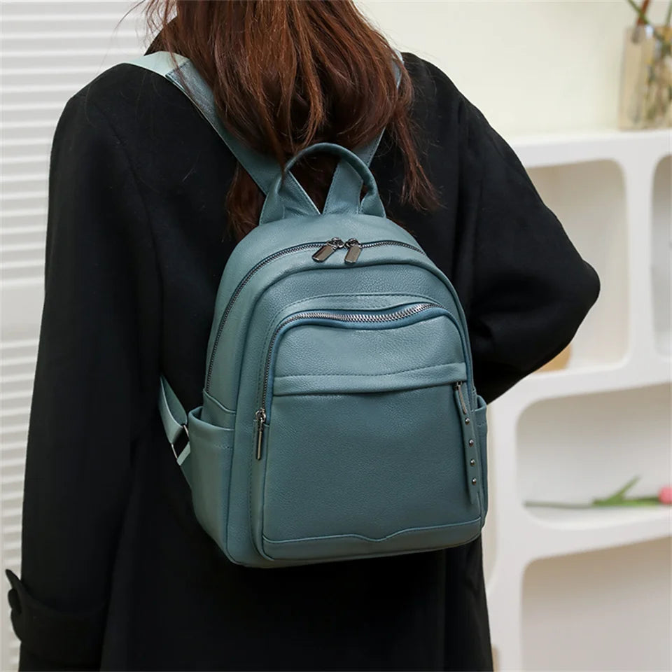 PU Leather School Bag Women Backpacks Travel Shoulder Bags Female Soft Leather Korean Style Bagpack Mochila Feminina Rucksacks